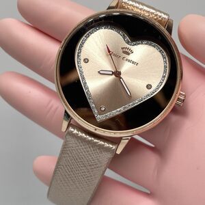 Juicy Couture Rose Gold Heart Round Face Glitter Women Watch